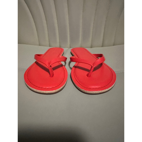 J.Crew Women’s Flip Flop Sandals Red Leather Thong Summer Shoes Size 6 - Picture 4 of 5